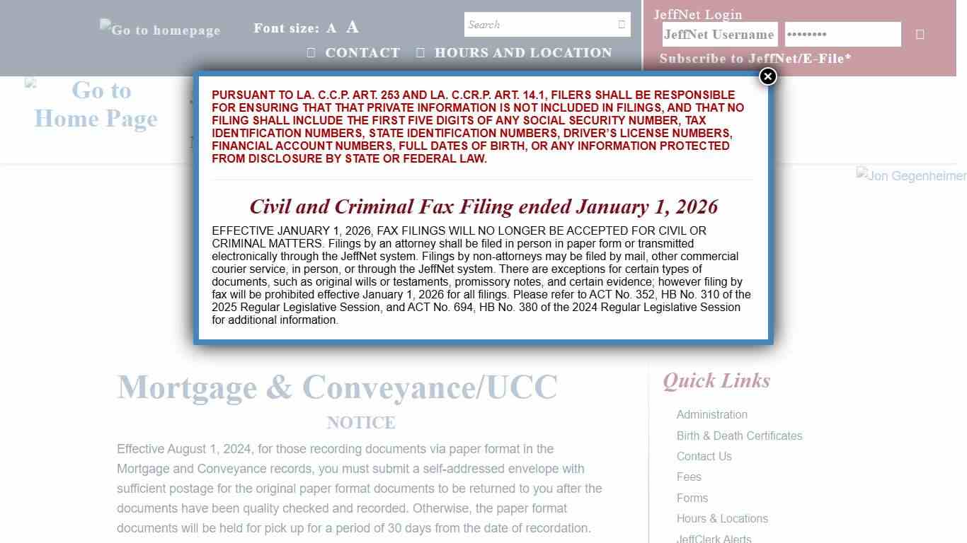 Mortgage & Conveyance/UCC « Jefferson Parish Clerk of Court
