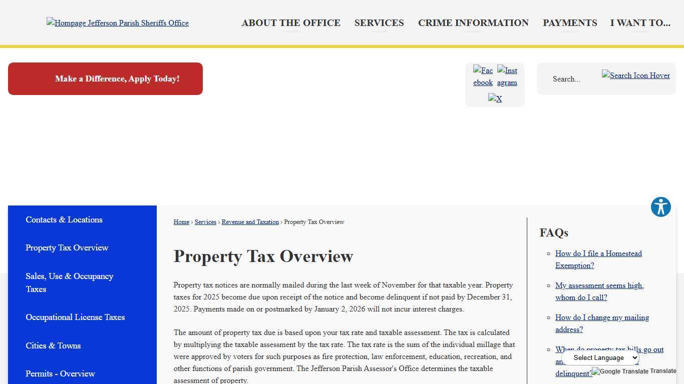 Property Tax Overview | Jefferson Parish Sheriff, LA - Official Website